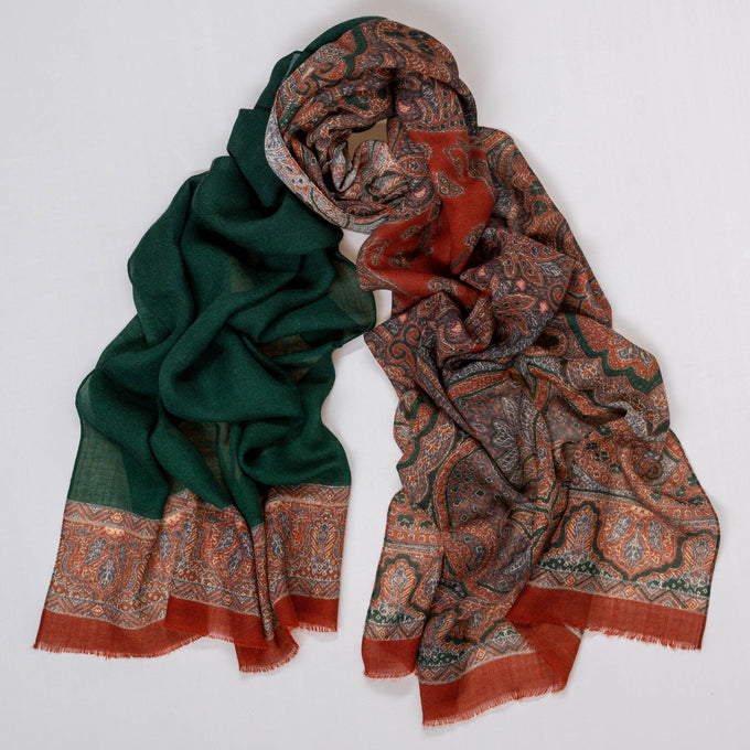 Trento Green and Russet Italian Wool Scarf