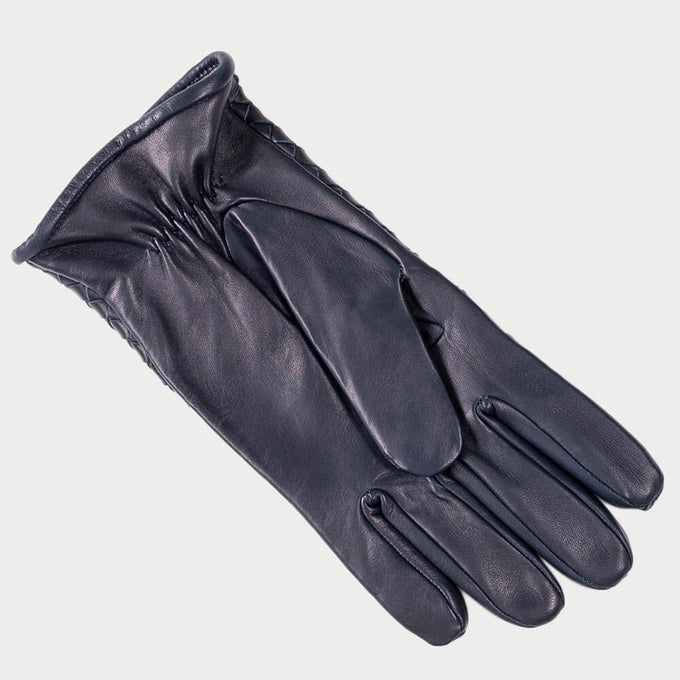 Men’s Navy Woven Cashmere Lined Leather Gloves