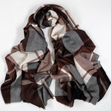 Merton Brown and Ivory Check Silk and Wool Scarf