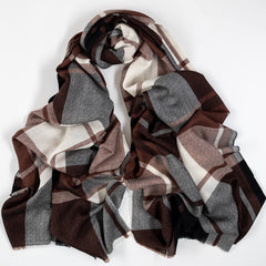 Merton Brown and Ivory Check Silk and Wool Scarf