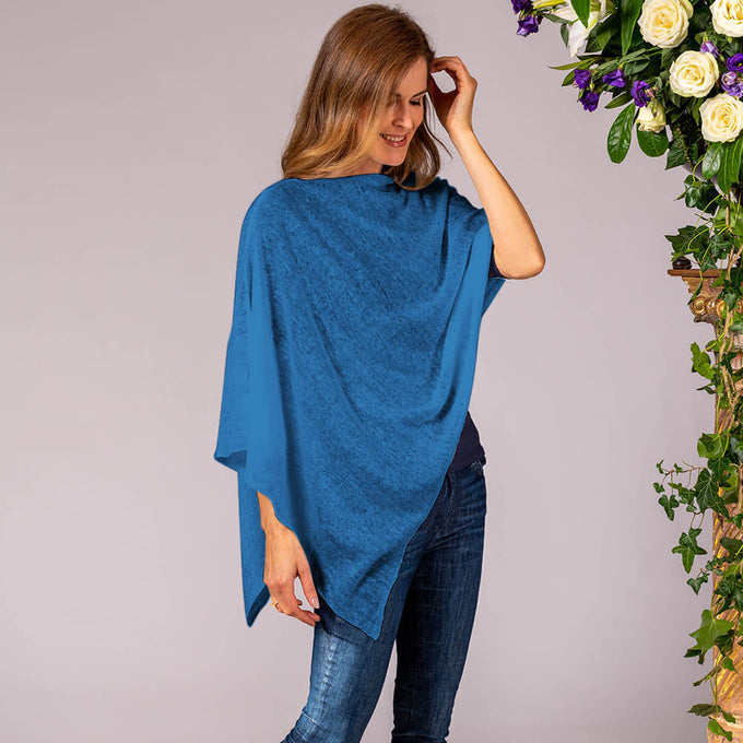 Mediterranean Blue Linen Poncho