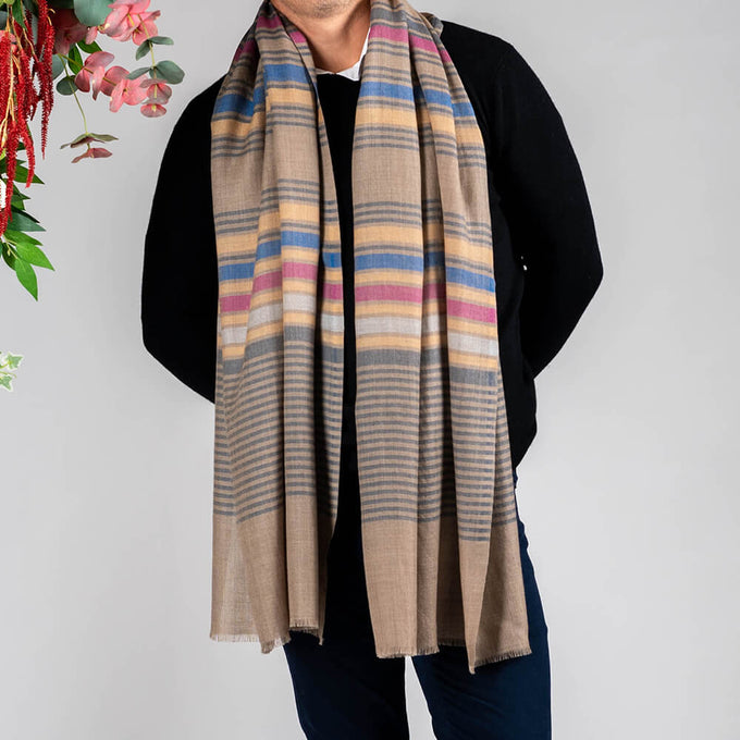 Harrow Multi-Stripe Wool and Silk Scarf