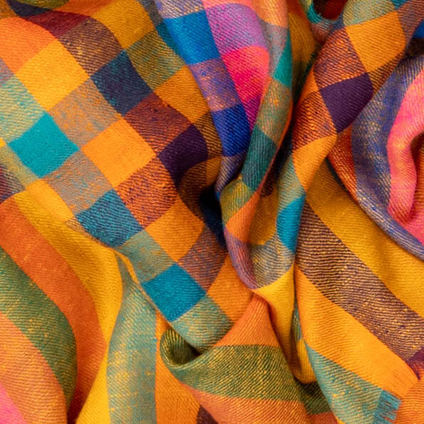 Kaleidoscopic Check Cashmere Shawl