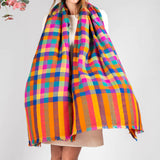 Kaleidoscopic Check Cashmere Shawl