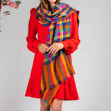 Kaleidoscopic Check Cashmere Shawl