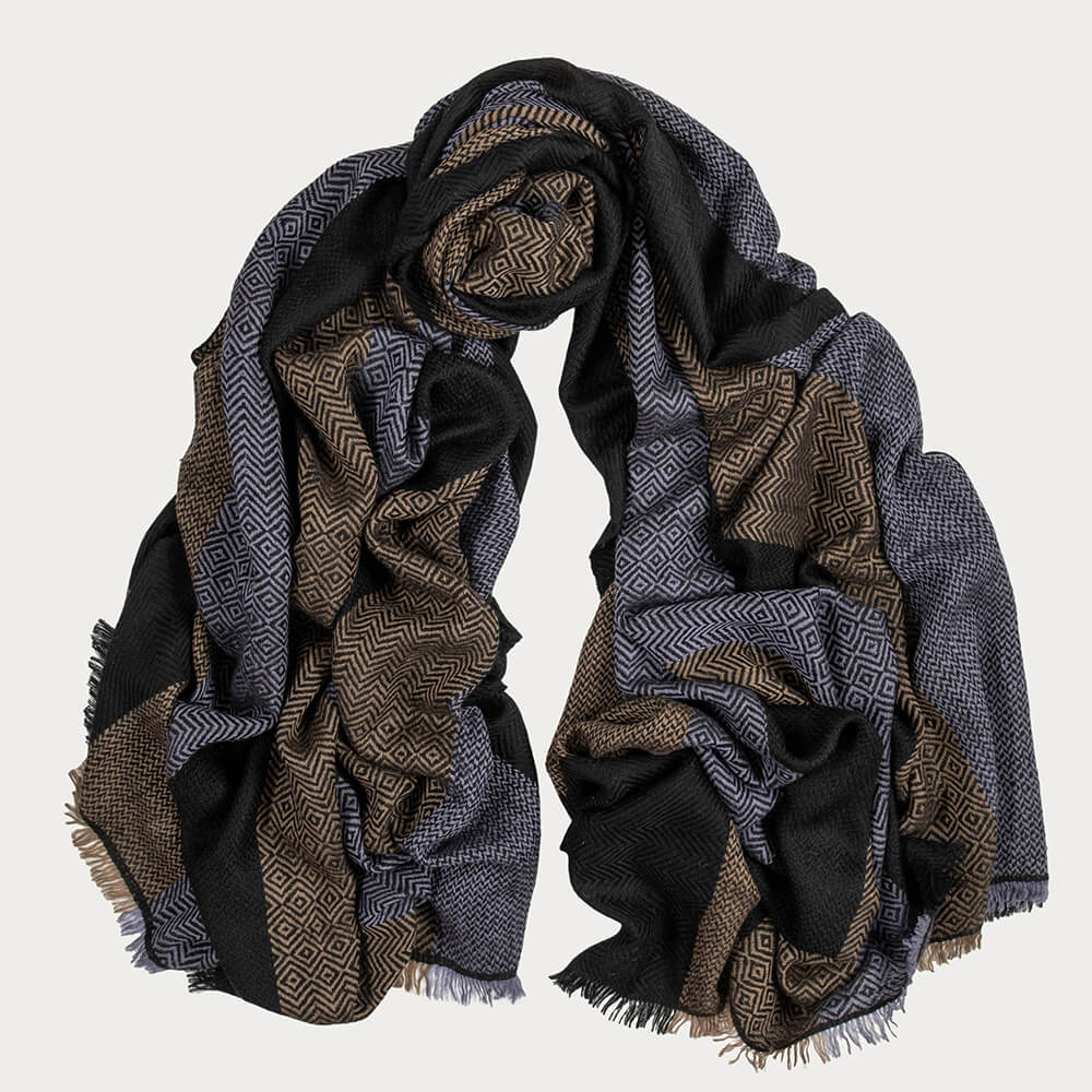 Multi Weave Check Stripe Cashmere Shawl – Black.co.uk