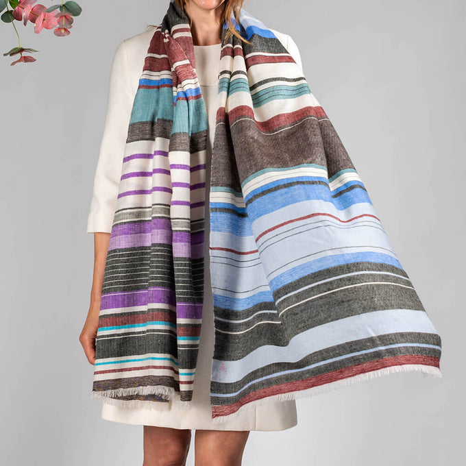 Multi Striped Cashmere Ring Shawl