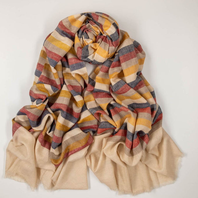 Muted Striped Pashmina Cashmere Shawl