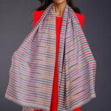 Muted Striped Ikat Pashmina Cashmere Shawl
