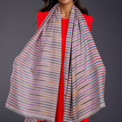 Muted Striped Ikat Pashmina Cashmere Shawl