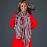 Muted Striped Ikat Pashmina Cashmere Shawl