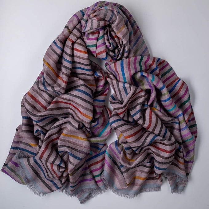Muted Striped Ikat Pashmina Cashmere Shawl