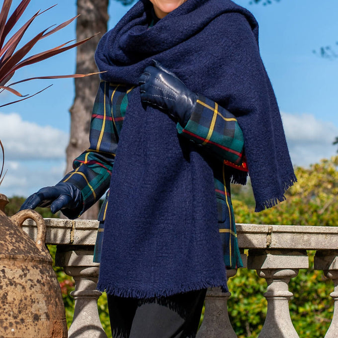 Super Luxe Dark Navy Basket Weave Cashmere Shawl