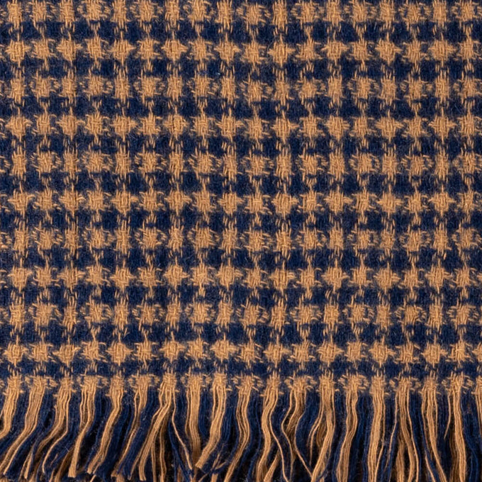 Navy and Copper Check Oversize Cashmere Scarf