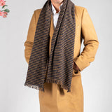 Navy and Copper Check Oversize Cashmere Scarf