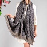 Navy and Biscuit Houndstooth Cashmere Shawl