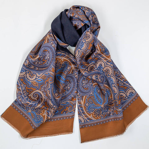 Matera Amber & Blue Paisley Silk and Wool Scarf