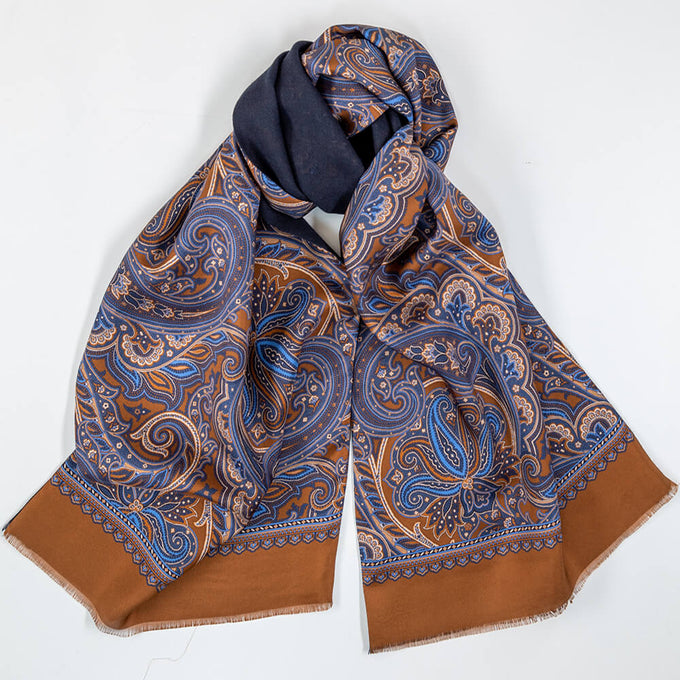 Matera Amber & Blue Paisley Silk and Wool Scarf