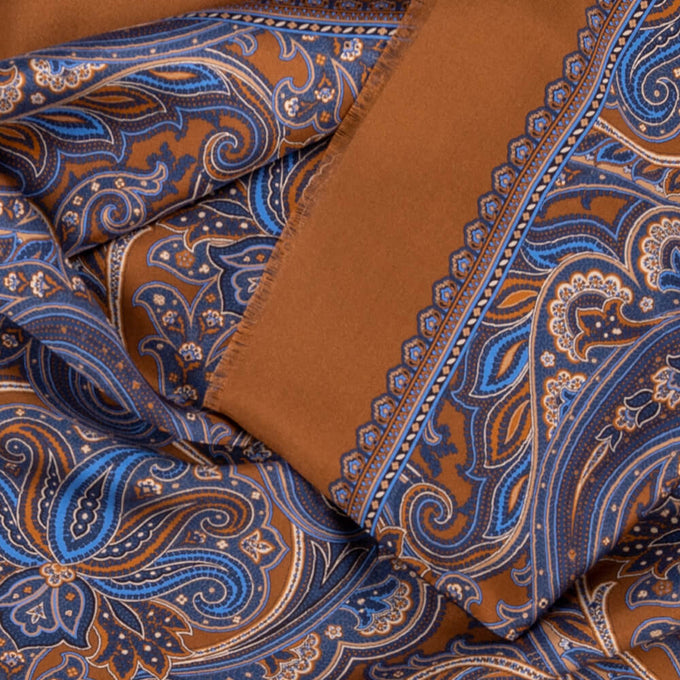 Matera Amber & Blue Paisley Silk and Wool Scarf