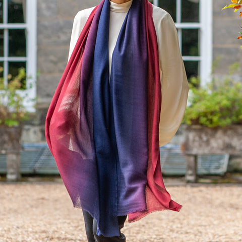 Navy to Burgundy Shaded Cashmere and Silk Wrap