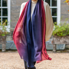 Navy to Burgundy Shaded Cashmere and Silk Wrap