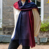 Navy to Burgundy Shaded Cashmere and Silk Wrap