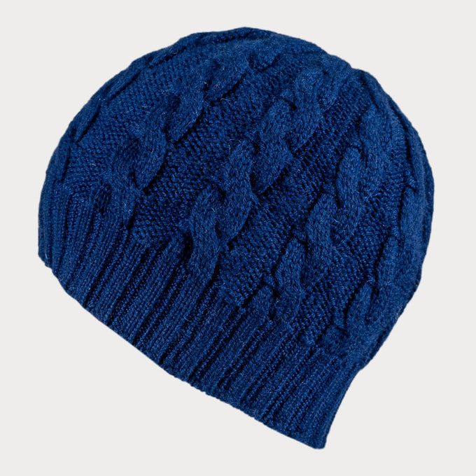 Close Fit Navy Cable Knit Cashmere Beanie