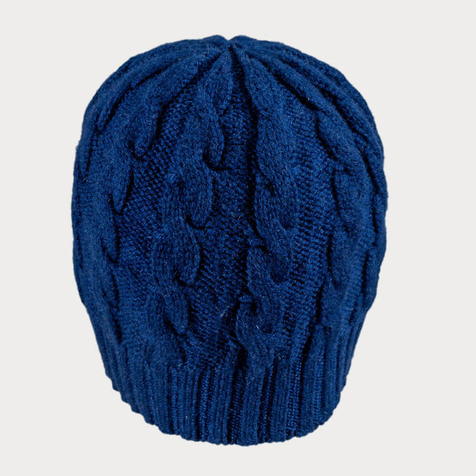 Close Fit Navy Cable Knit Cashmere Beanie