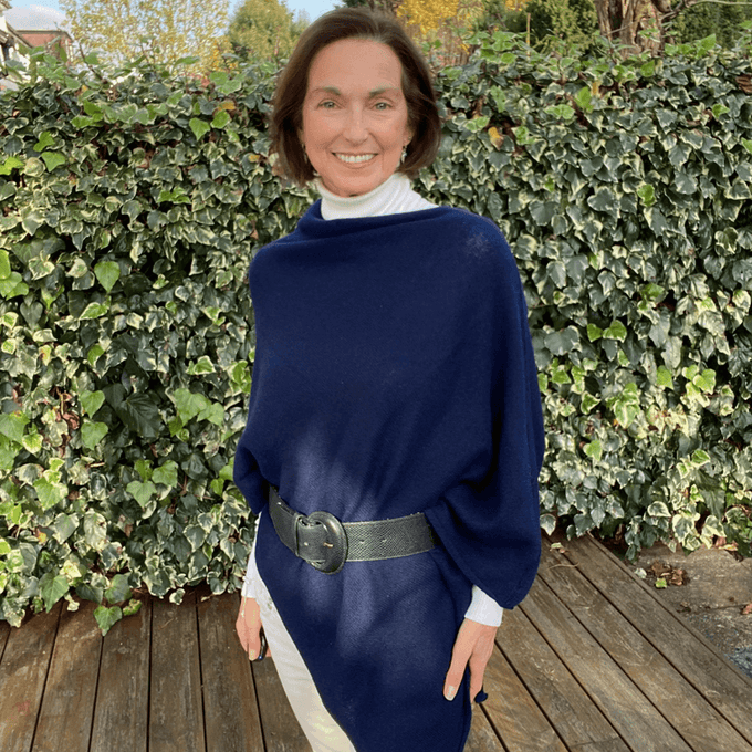 Midnight Navy Blue Knitted Cashmere Poncho