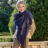 Classic Navy Cashmere and Silk Oversize Wrap