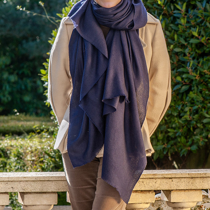Classic Navy Cashmere and Silk Oversize Wrap