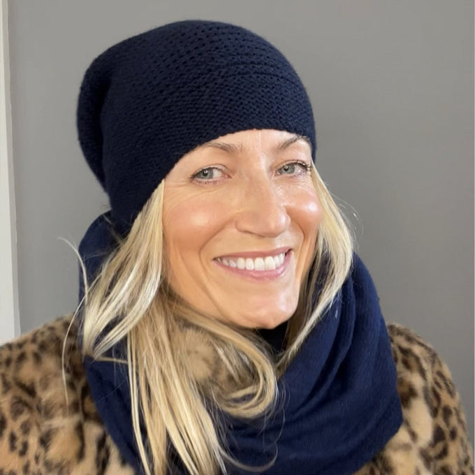 Navy Cashmere Slouch Beanie