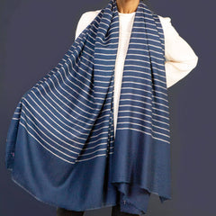 Navy Pinstripe Pashmina Cashmere Shawl