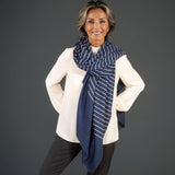 Navy Pinstripe Pashmina Cashmere Shawl
