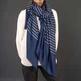 Navy Pinstripe Pashmina Cashmere Shawl