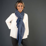 Navy Pinstripe Pashmina Cashmere Shawl