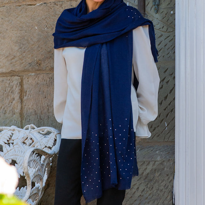 Swarovski Navy Wrap in Cashmere and Silk