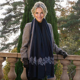 Hand Embroidered Pashmina Cashmere Shawl - Navy Floral