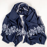 Hand Embroidered Pashmina Cashmere Shawl - Navy Floral