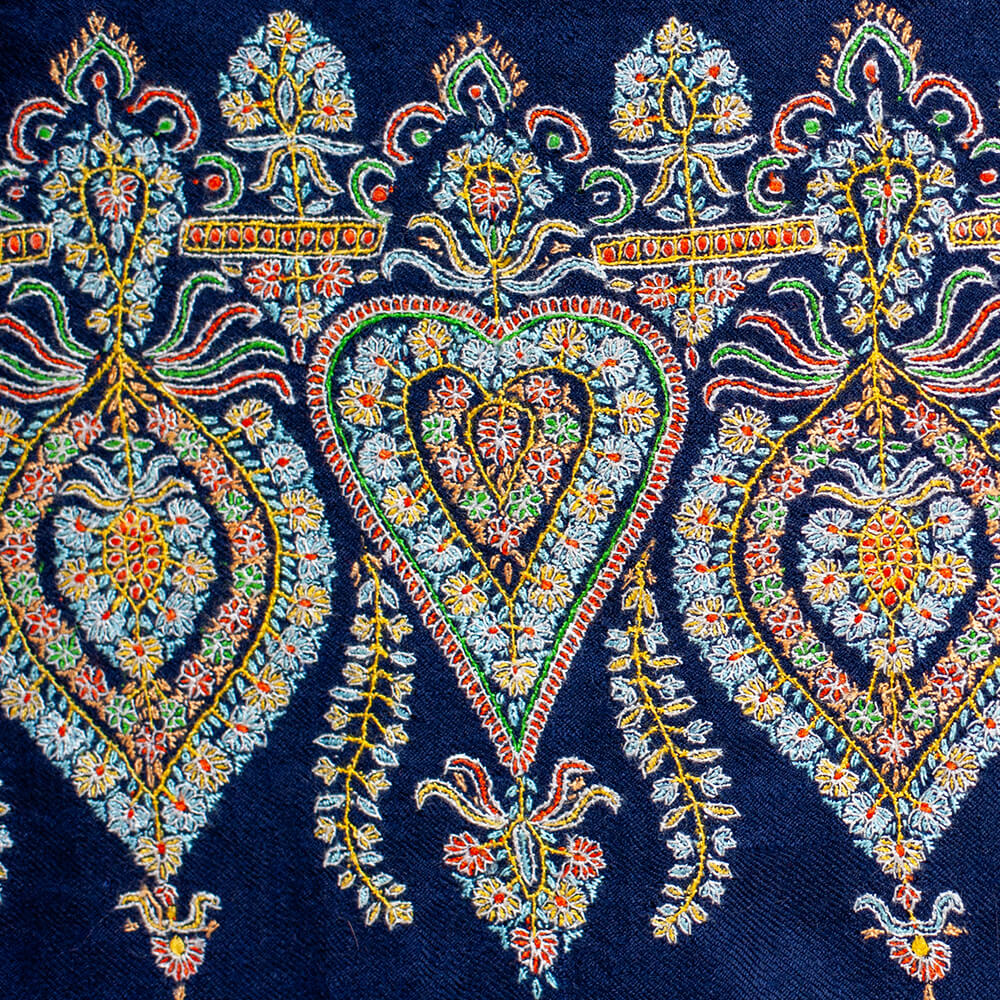 Hand Embroidered Pashmina Cashmere Shawl - Navy Floral