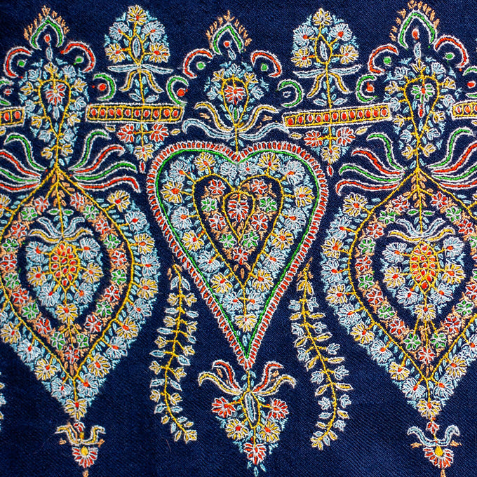 Hand Embroidered Pashmina Cashmere Shawl - Navy Floral
