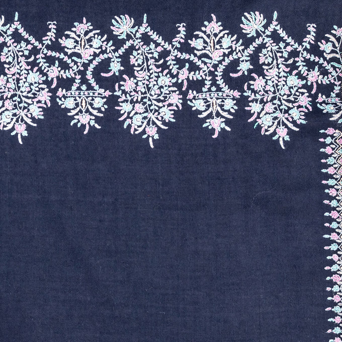 Hand Embroidered Pashmina Cashmere Shawl - Navy Floral
