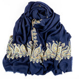 Hand Embroidered Pashmina Cashmere Shawl - Navy Floral