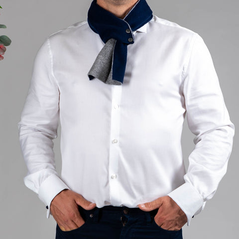 Navy and Grey Cashmere Cravat Scarf