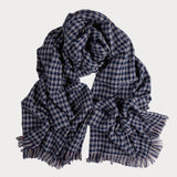 Navy and Grey Check Oversize Cashmere Scarf