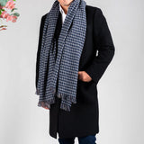 Navy and Grey Check Oversize Cashmere Scarf