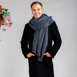 Navy and Grey Check Oversize Cashmere Scarf