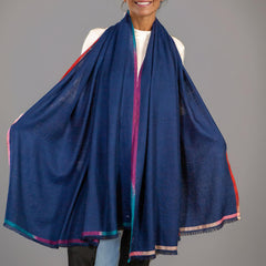 Ikat Edged Navy Pashmina Cashmere Shawl