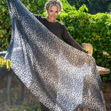 Supersize Navy Leopard Print Cashmere and Silk Shawl