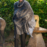 Supersize Navy Leopard Print Cashmere and Silk Shawl